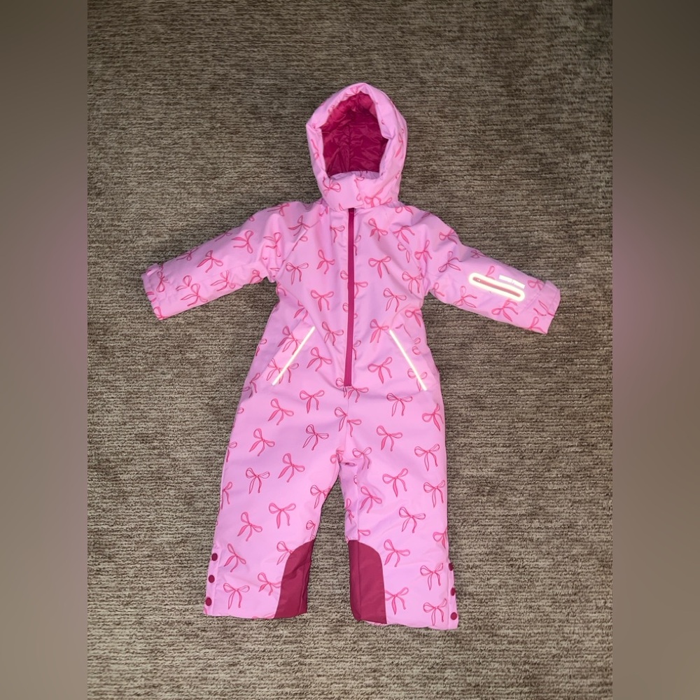 ZARA WATER RESISTANT AND WINDPROOF BOWS LONG JUMPSUIT - Pink Bows - Size 5 Years